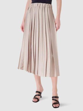 Tibi Fundamentals Light Tan Feather Weight Pleated Pull On Skirt